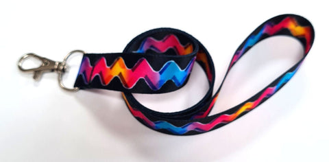 RICRAC - wave pattern multicolour printed 15mm lanyard.  Free UK post.