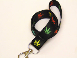 WEED multi colour print 20mm lanyard for ID, keys, etc. UK made. Free UK post.