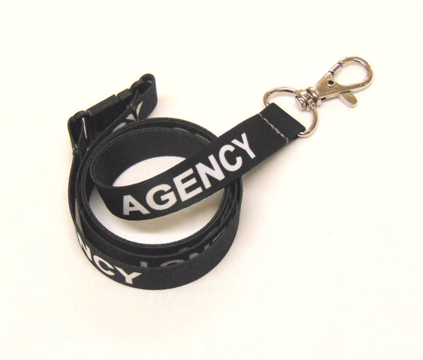 AGENCY (black) 15mm lanyard with safety breakaway printed