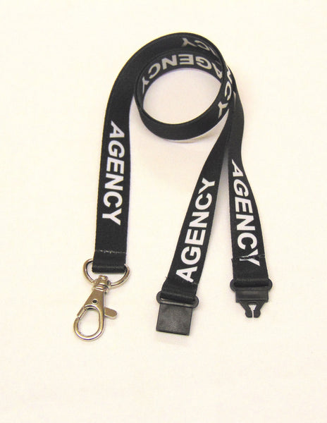 AGENCY (black) 15mm lanyard with safety breakaway printed