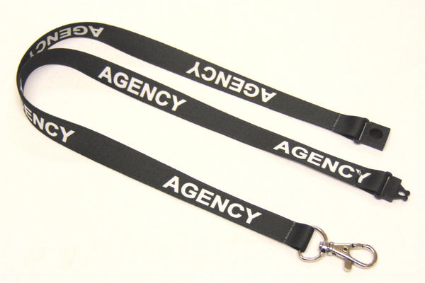 AGENCY (black) 15mm lanyard with safety breakaway printed