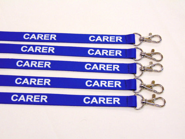 CARER (blue) printed lanyard 15mm with safety breakaway