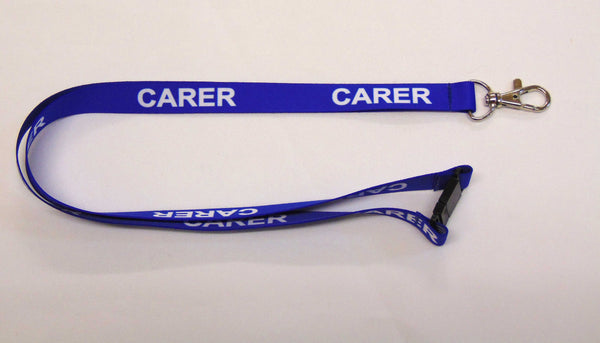 CARER (blue) printed lanyard 15mm with safety breakaway