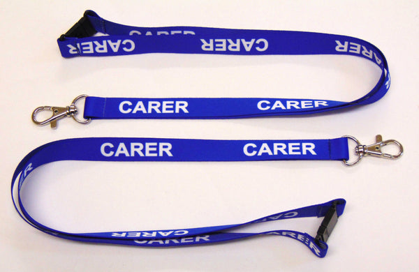 CARER (blue) printed lanyard 15mm with safety breakaway