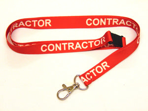CONTRACTOR (red) with safety breakaway printed lanyard 15mm