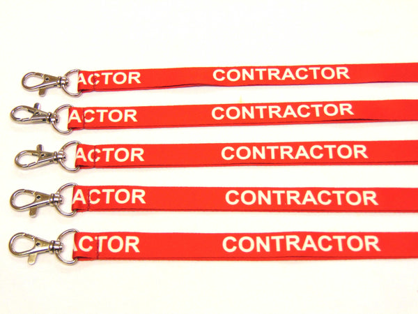 CONTRACTOR (red) with safety breakaway printed lanyard 15mm