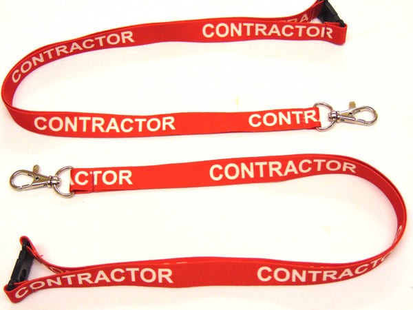 CONTRACTOR (red) with safety breakaway printed lanyard 15mm