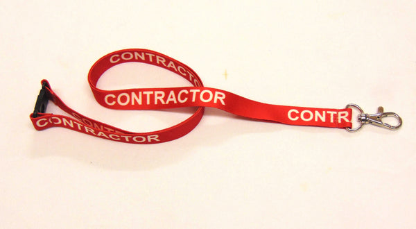 CONTRACTOR (red) with safety breakaway printed lanyard 15mm