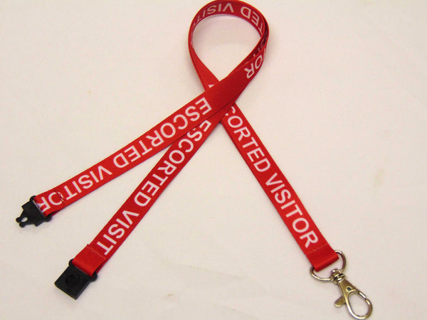 ESCORTED VISITOR (red) with safety breakaway printed lanyard 15mm
