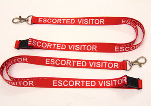 ESCORTED VISITOR (red) with safety breakaway printed lanyard 15mm
