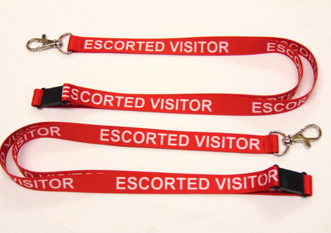 ESCORTED VISITOR (red) with safety breakaway printed lanyard 15mm