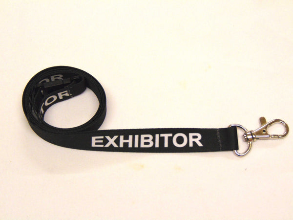 EXHIBITOR (black) printed lanyard 15mm with safety breakaway