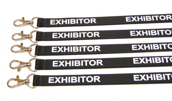 EXHIBITOR (black) printed lanyard 15mm with safety breakaway