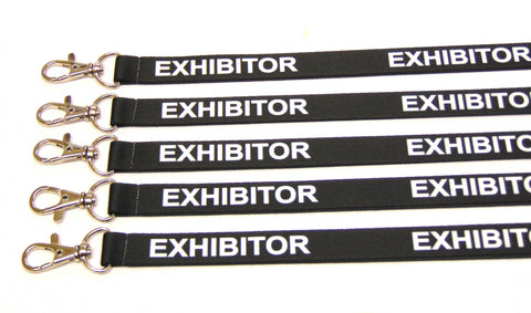 EXHIBITOR (black) printed lanyard 15mm with safety breakaway