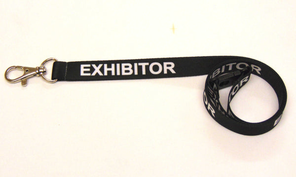 EXHIBITOR (black) printed lanyard 15mm with safety breakaway