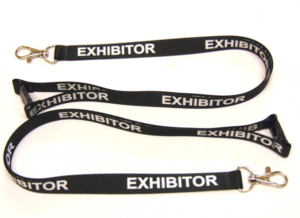 EXHIBITOR (black) printed lanyard 15mm with safety breakaway