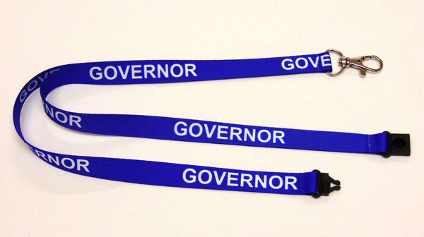 GOVERNOR (blue) 15mm lanyard with safety breakaway printed