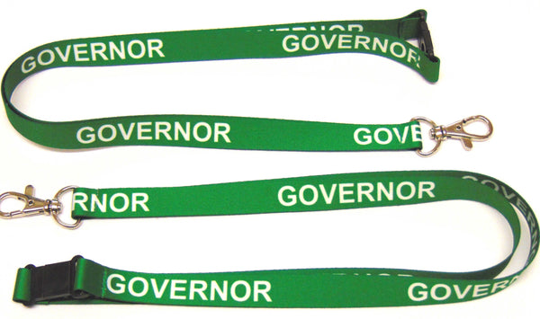 GOVERNOR (green) 15mm lanyard with safety breakaway printed