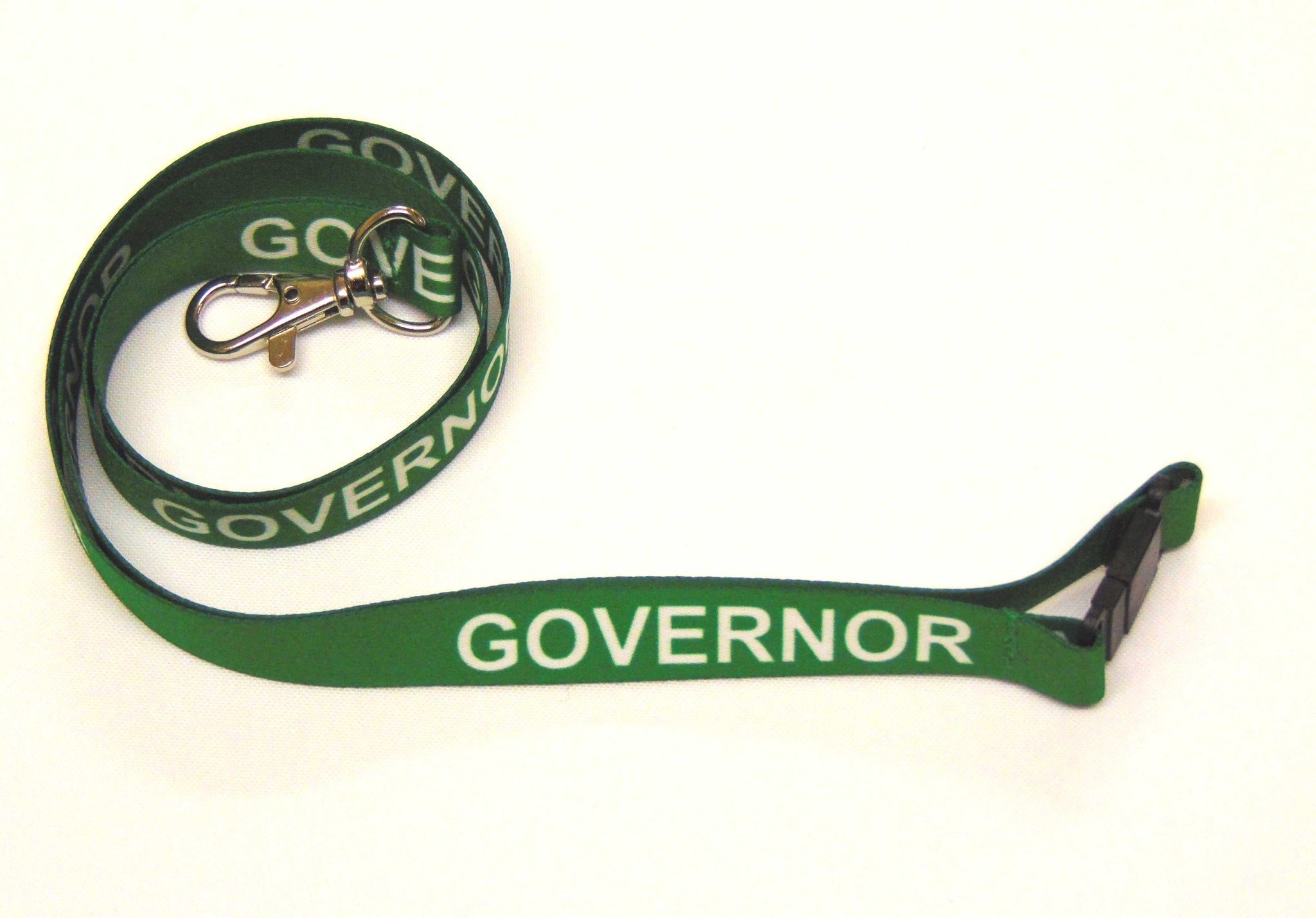 GOVERNOR (green) 15mm lanyard with safety breakaway printed
