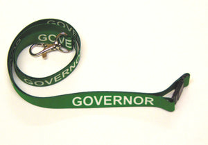 GOVERNOR (green) 15mm lanyard with safety breakaway printed