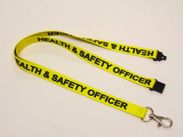 HEALTH & SAFETY (yellow/black) 15mm lanyard with safety breakaway printed