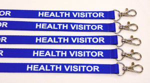 HEALTH VISITOR (blue) printed lanyard 15mm with safety breakaway