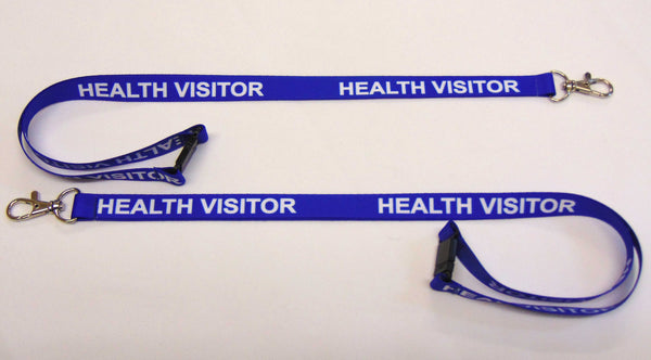 HEALTH VISITOR (blue) printed lanyard 15mm with safety breakaway