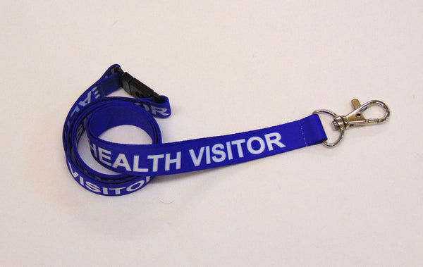 HEALTH VISITOR (blue) printed lanyard 15mm with safety breakaway