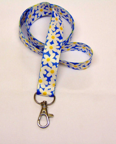 Large blue daisy printed lanyard 20mm