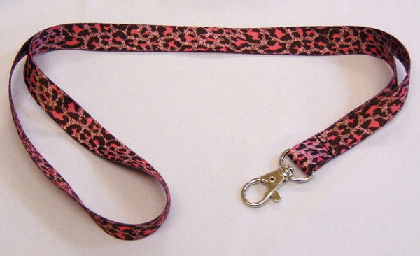 Pink/Black leopard skin printed lanyard 15mm