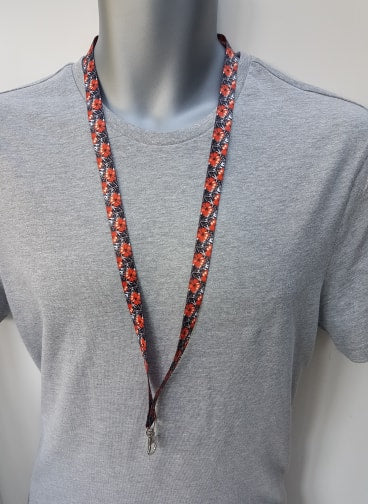 Red/Black floral printed lanyard 15mm