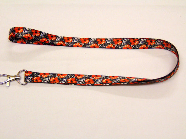 Red/Black floral printed lanyard 15mm