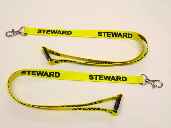 STEWARD (yellow/black) 15mm lanyard with safety breakaway printed