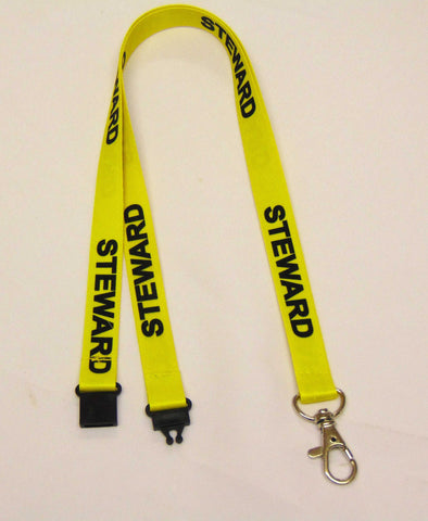 STEWARD (yellow/black) 15mm lanyard with safety breakaway printed