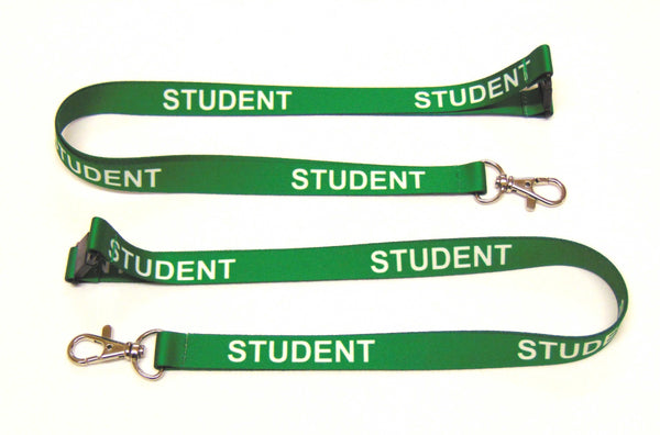 STUDENT (green) with safety breakaway printed lanyard 15mm