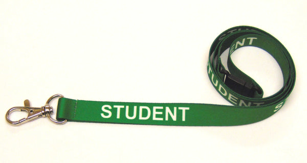 STUDENT (green) with safety breakaway printed lanyard 15mm