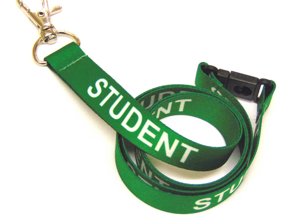 STUDENT (green) with safety breakaway printed lanyard 15mm