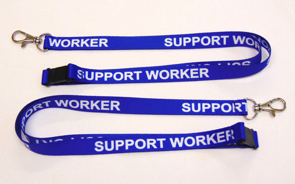 SUPPORT WORKER (blue) printed lanyard 15mm with safety breakaway