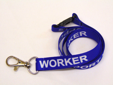 SUPPORT WORKER (blue) printed lanyard 15mm with safety breakaway