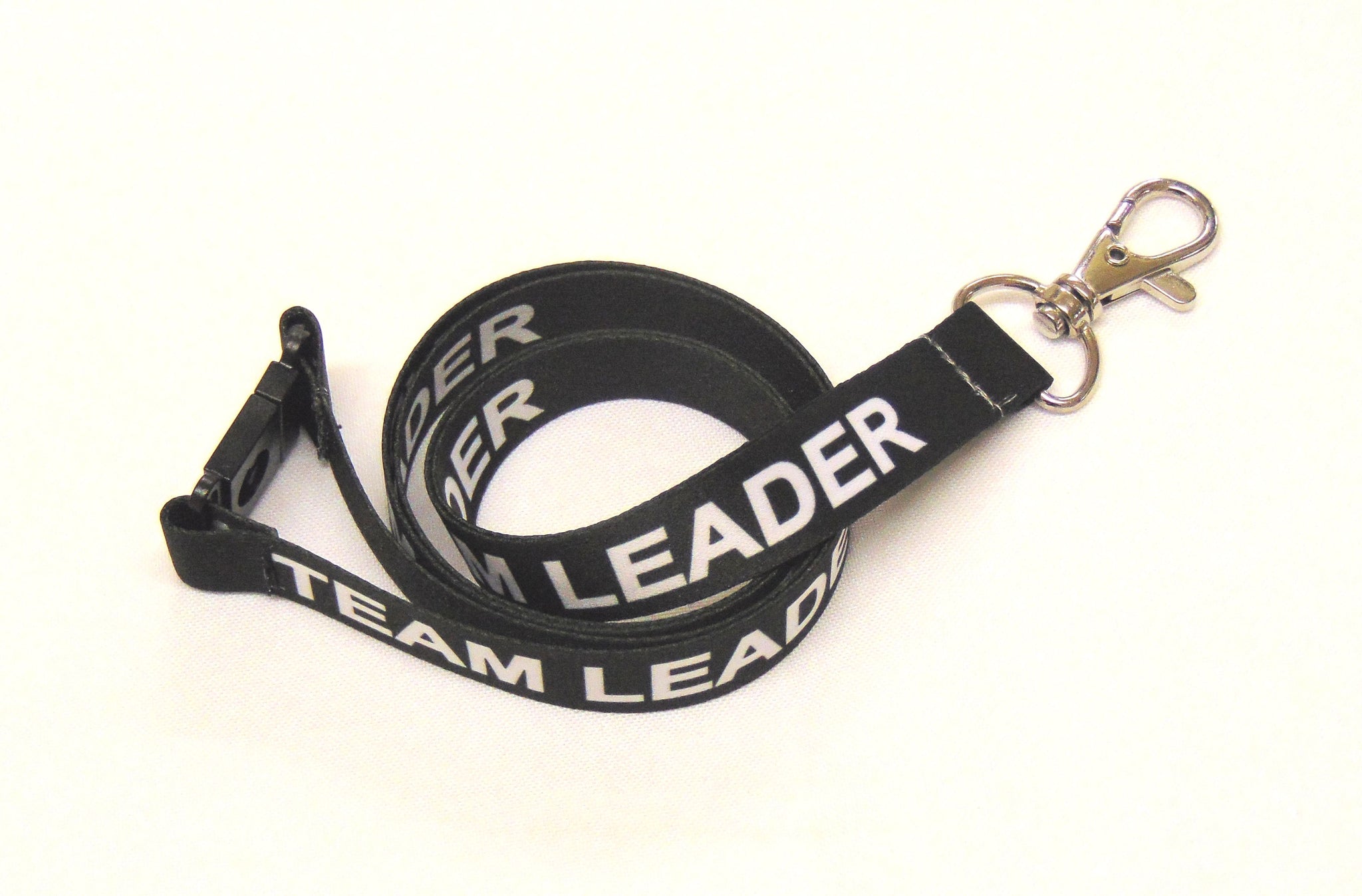 TEAM LEADER (black) 15mm lanyard with safety breakaway printed