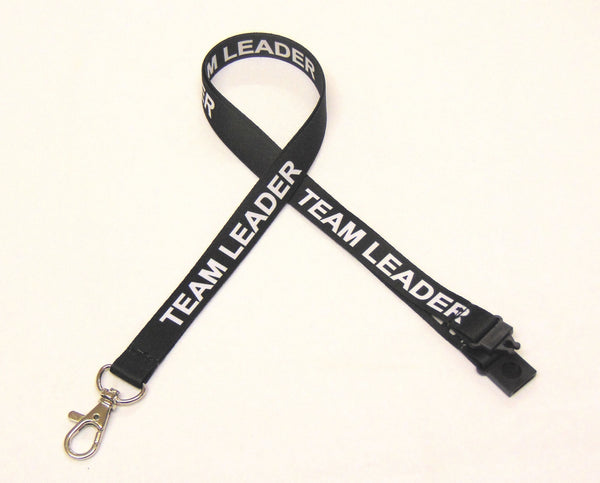 TEAM LEADER (black) 15mm lanyard with safety breakaway printed