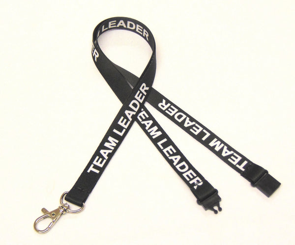 TEAM LEADER (black) 15mm lanyard with safety breakaway printed