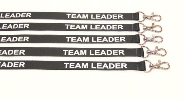 TEAM LEADER (black) 15mm lanyard with safety breakaway printed