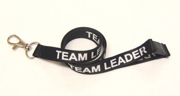 TEAM LEADER (black) 15mm lanyard with safety breakaway printed