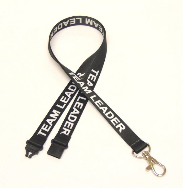 TEAM LEADER (black) 15mm lanyard with safety breakaway printed