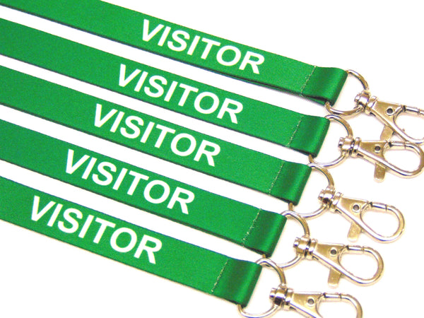 VISITOR (green) with safety breakaway printed lanyard 15mm