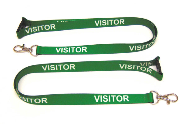 VISITOR (green) with safety breakaway printed lanyard 15mm