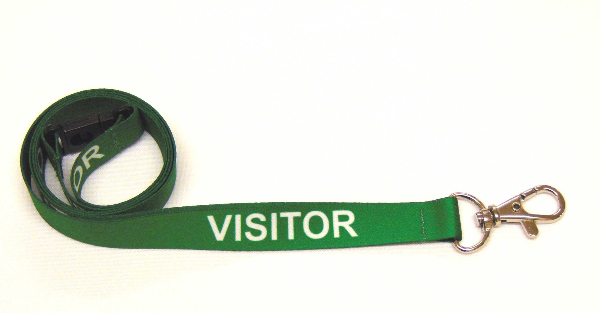 VISITOR (green) with safety breakaway printed lanyard 15mm