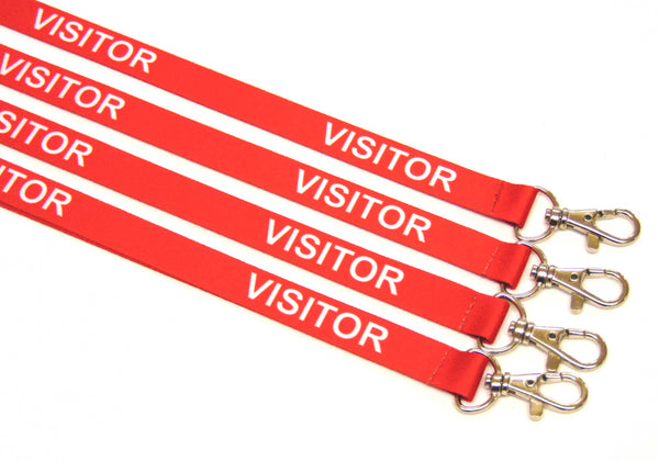 VISITOR (red) with safety breakaway printed lanyard 15mm
