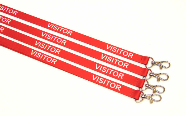 VISITOR (red) with safety breakaway printed lanyard 15mm